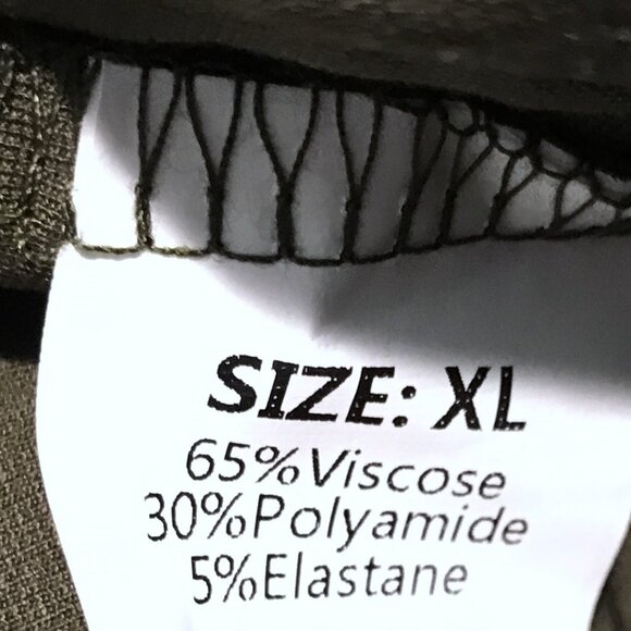 High Waisted Wide Leg Pants Pockets Front Split Flare Leg Olive Green Knit XL - Picture 9 of 10